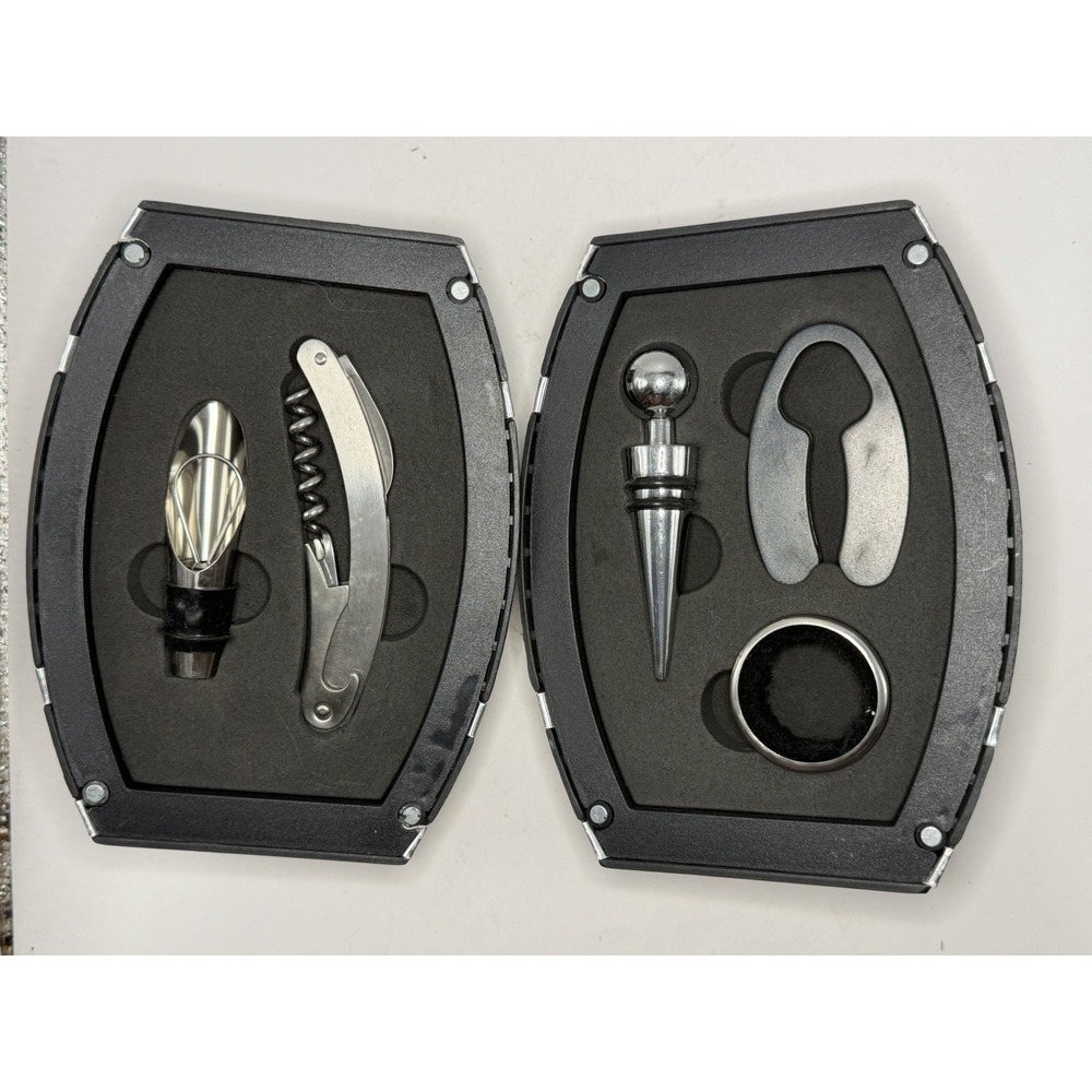 Wine Barrel Tool Set Corkscrew Stopper Pourer Drip Ring Gift Box‎